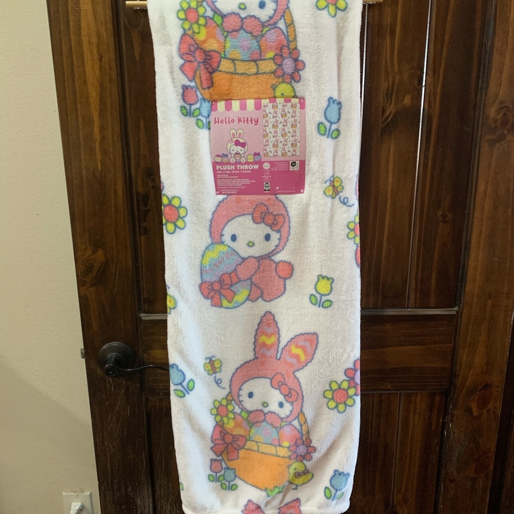 Hello Kitty Easter Pink and White Plush Throw